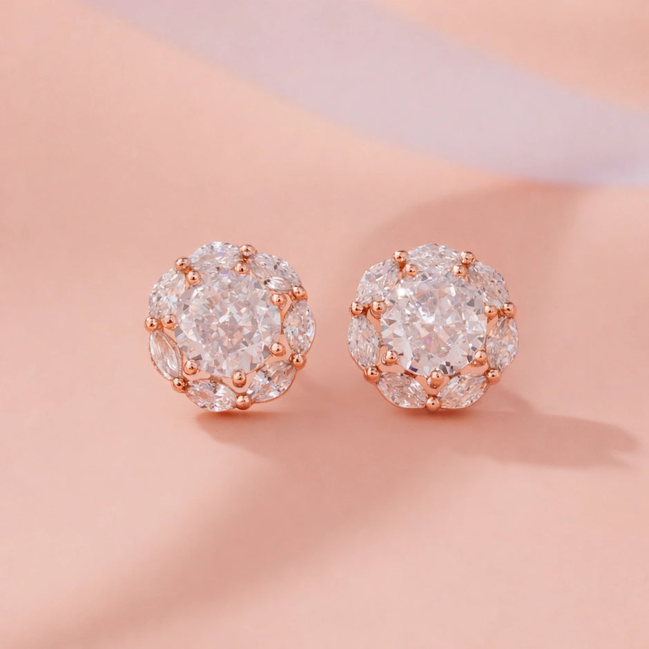 Classic Diamond CZ Rose Gold Stud Earrings