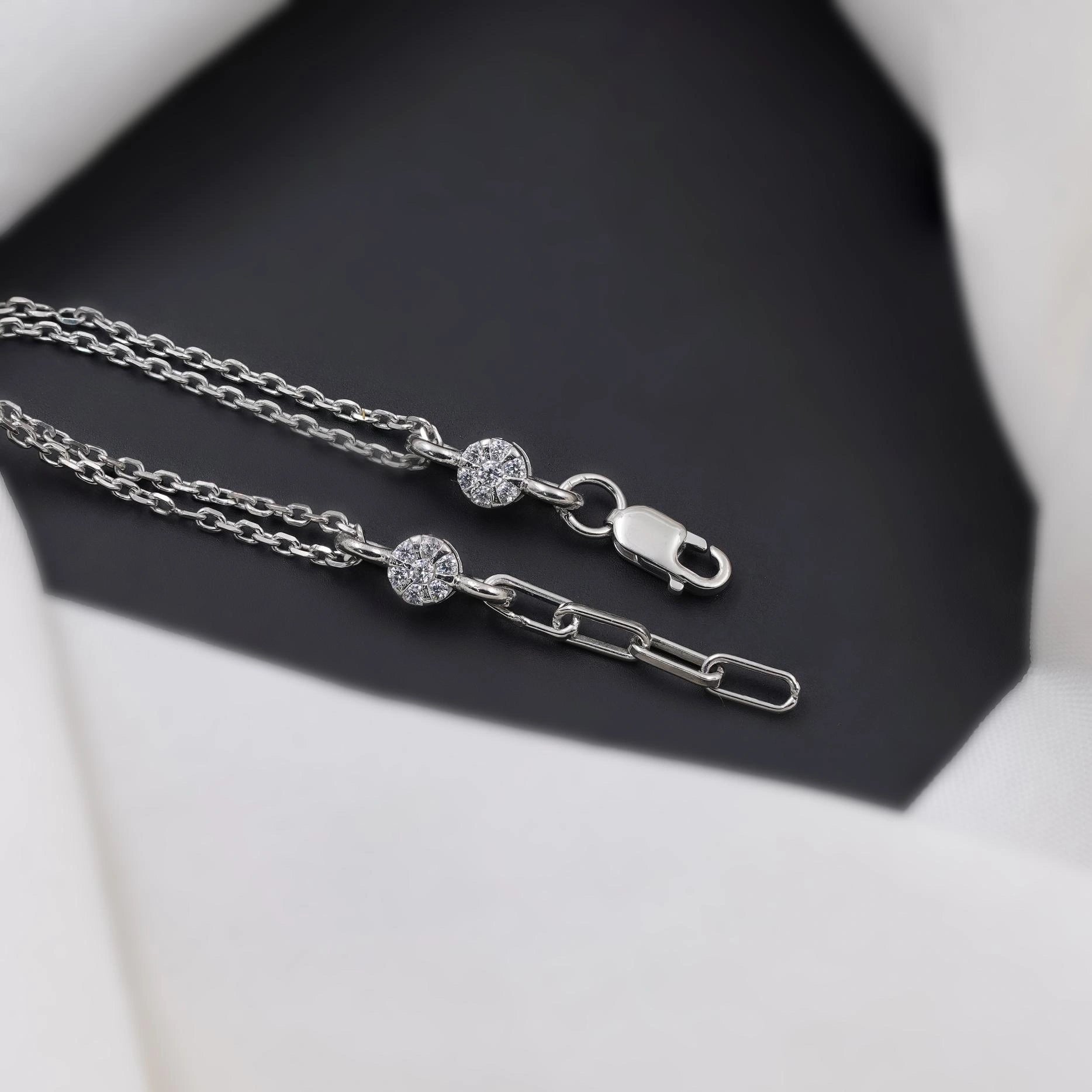 Round Diamond Adjustable Silver Bracelet for Women