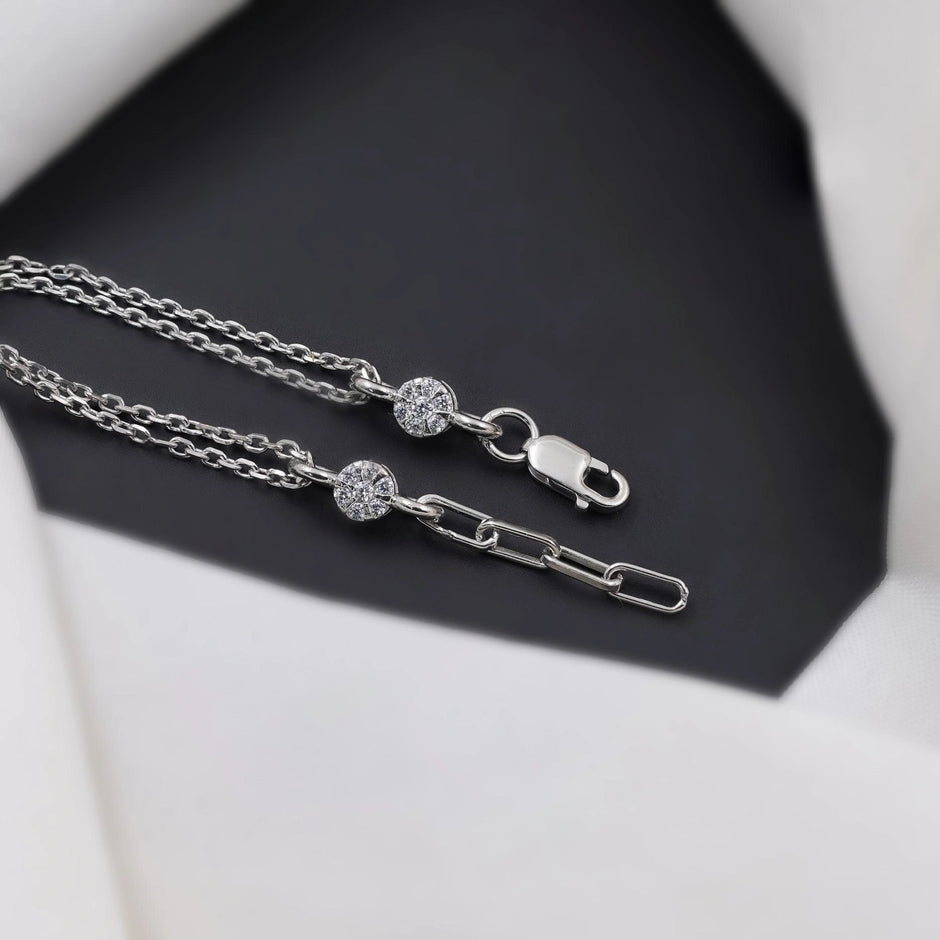 Round Diamond Adjustable Silver Bracelet for Women
