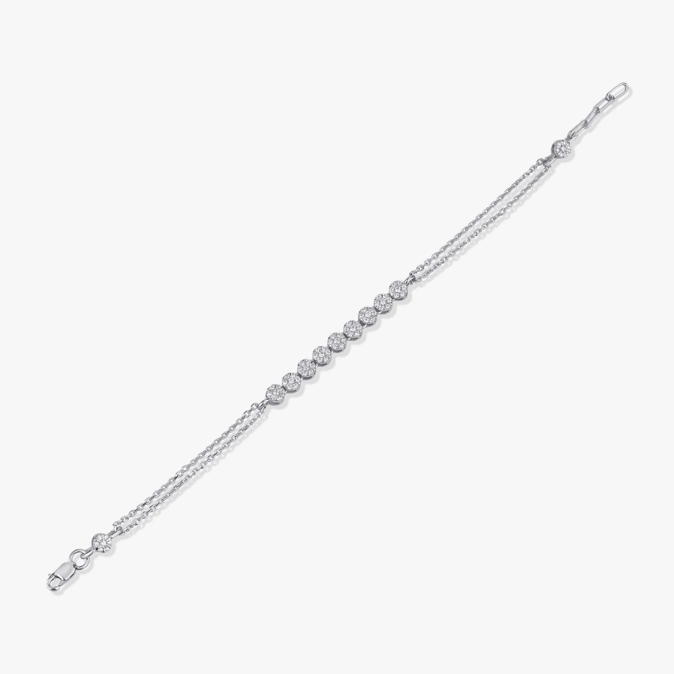 Round Diamond Adjustable Silver Bracelet for Women