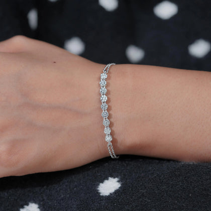 Round Diamond Adjustable Silver Bracelet for Women