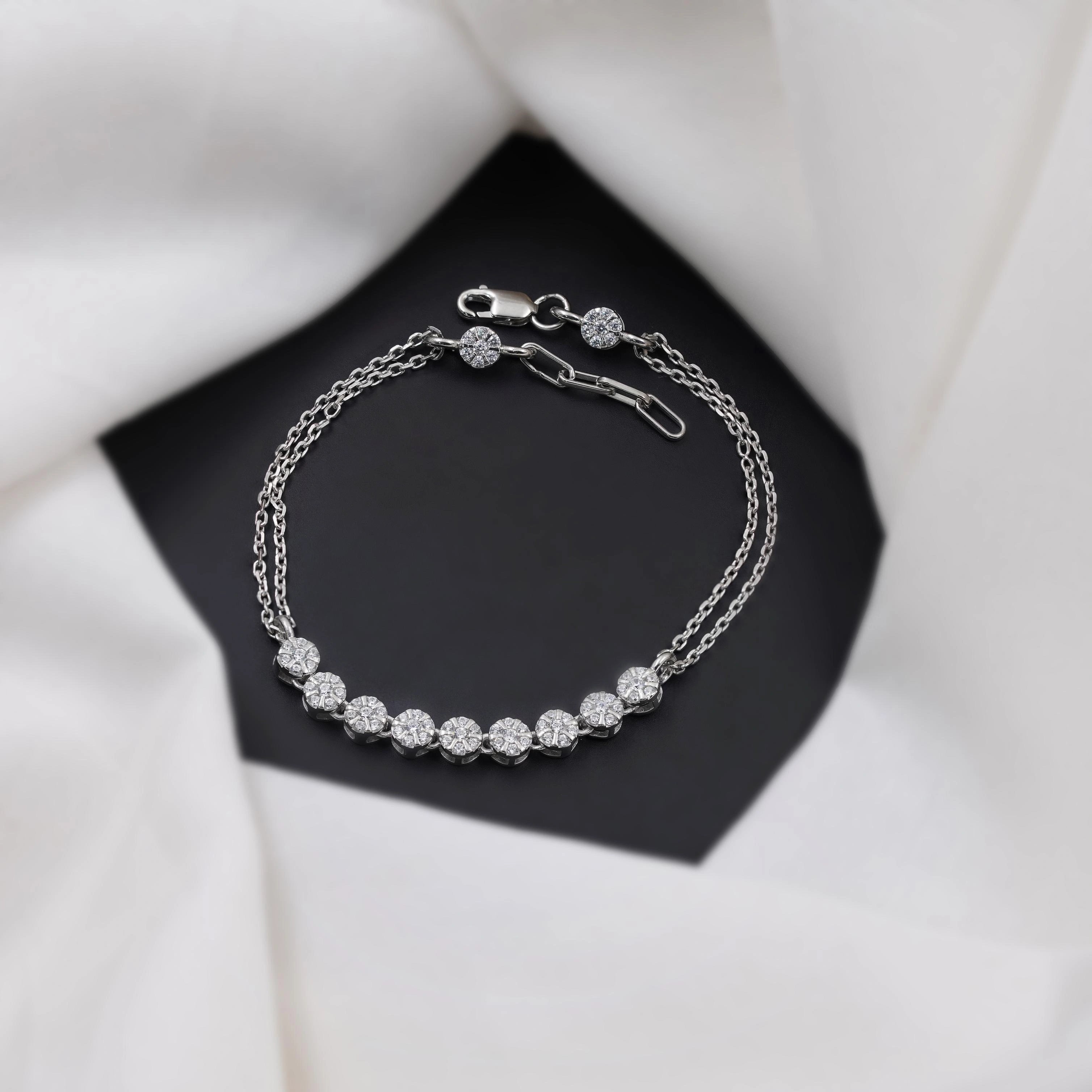 Round Diamond Adjustable Silver Bracelet for Women