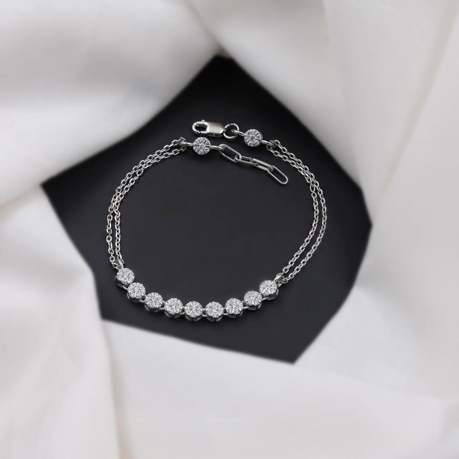 Round Diamond Adjustable Silver Bracelet for Women