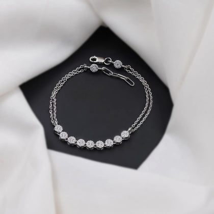 Round Diamond Adjustable Silver Bracelet for Women