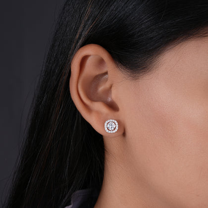 Classic Round Halo CZ Stud Earrings