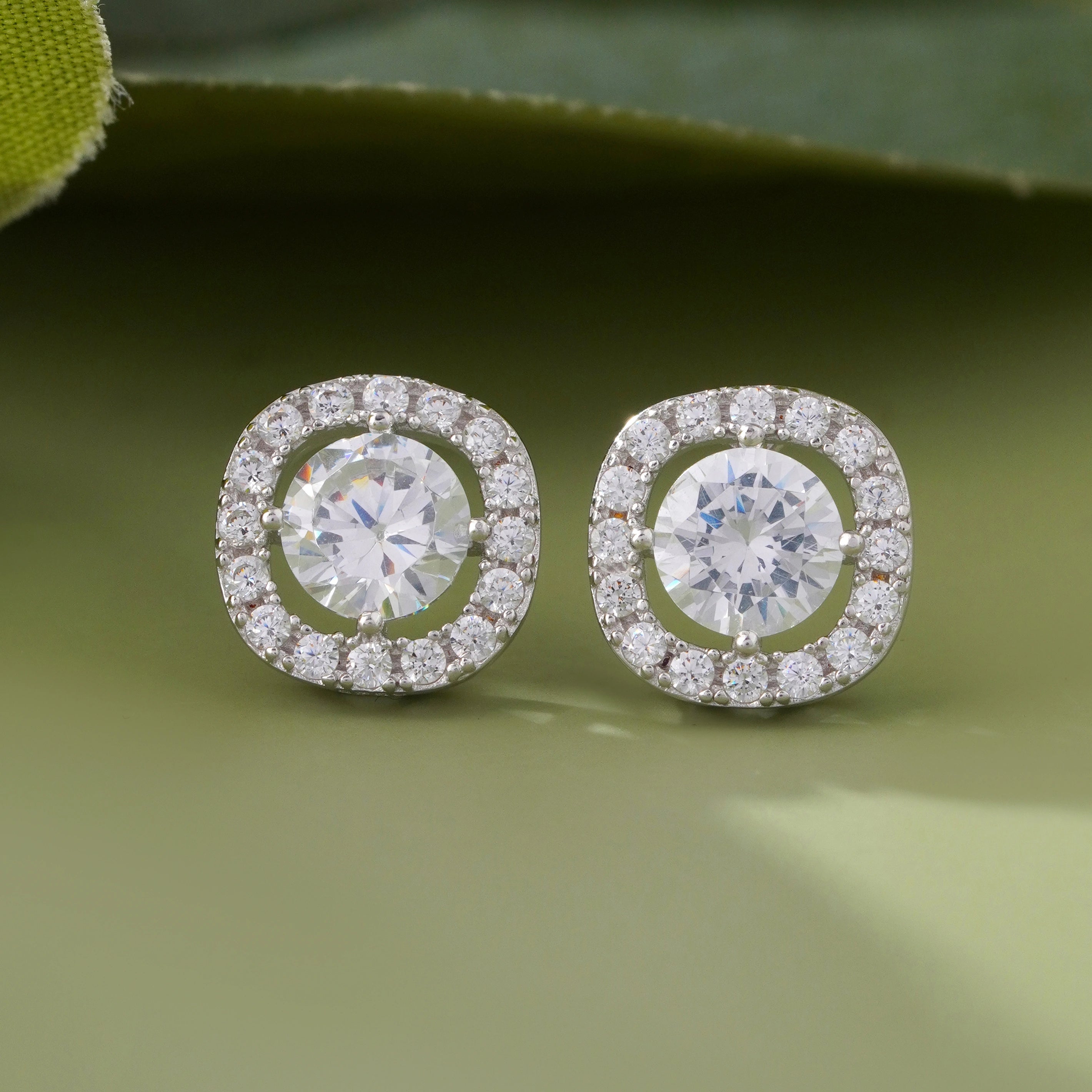 Classic Round Halo CZ Stud Earrings