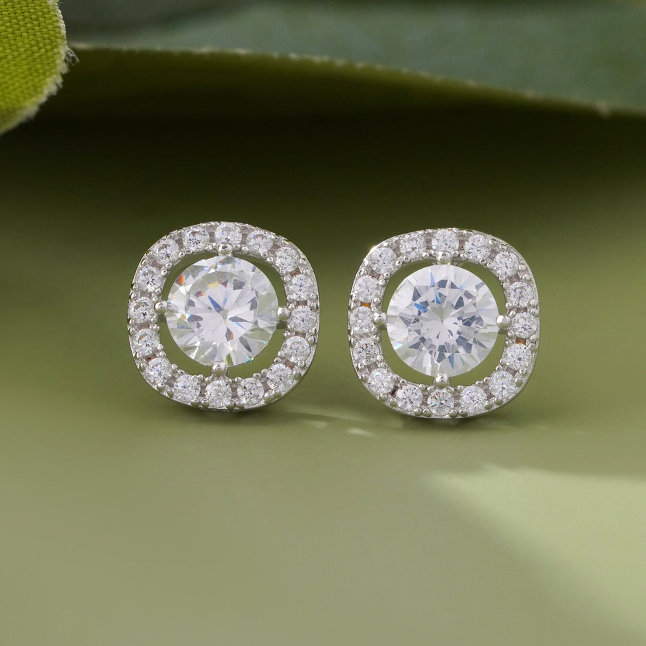 Classic Round Halo CZ Stud Earrings