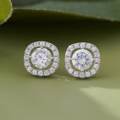 Classic Round Halo CZ Stud Earrings