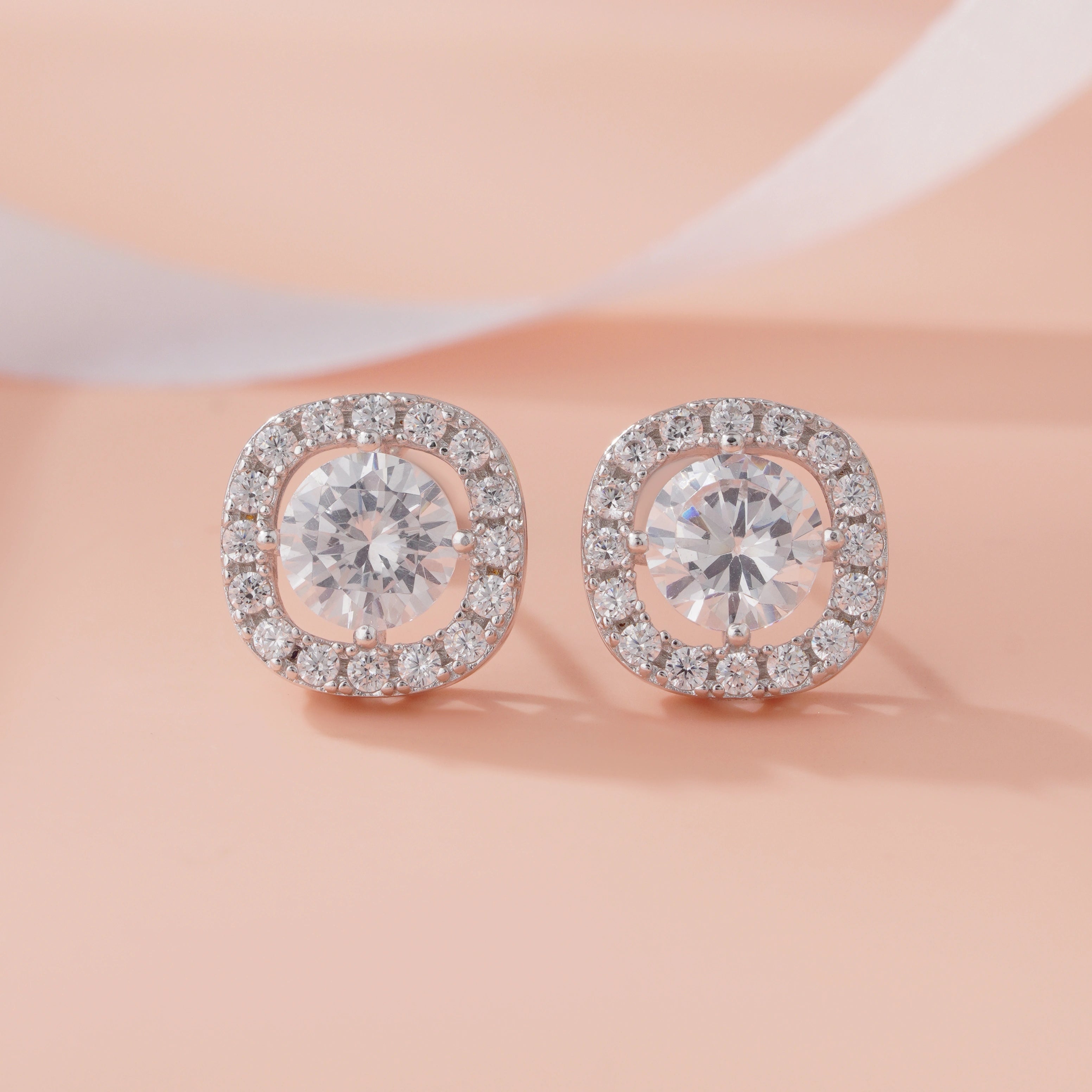 Classic Round Halo CZ Stud Earrings
