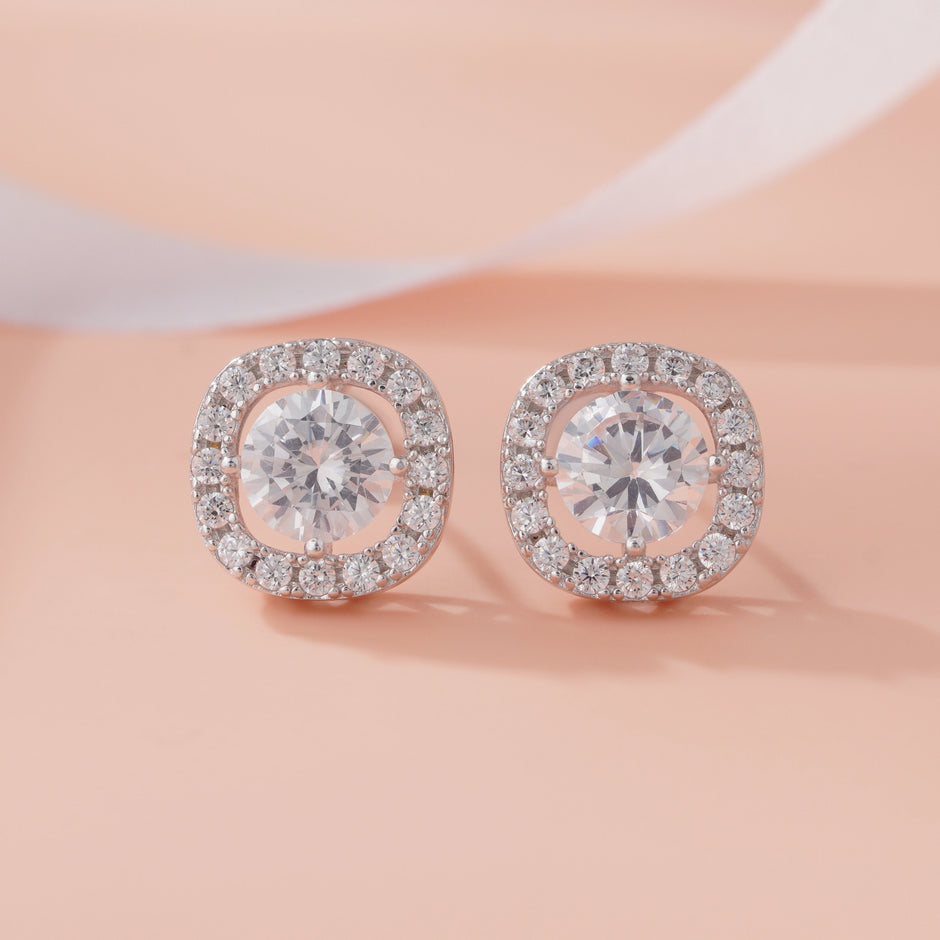 Classic Round Halo CZ Stud Earrings