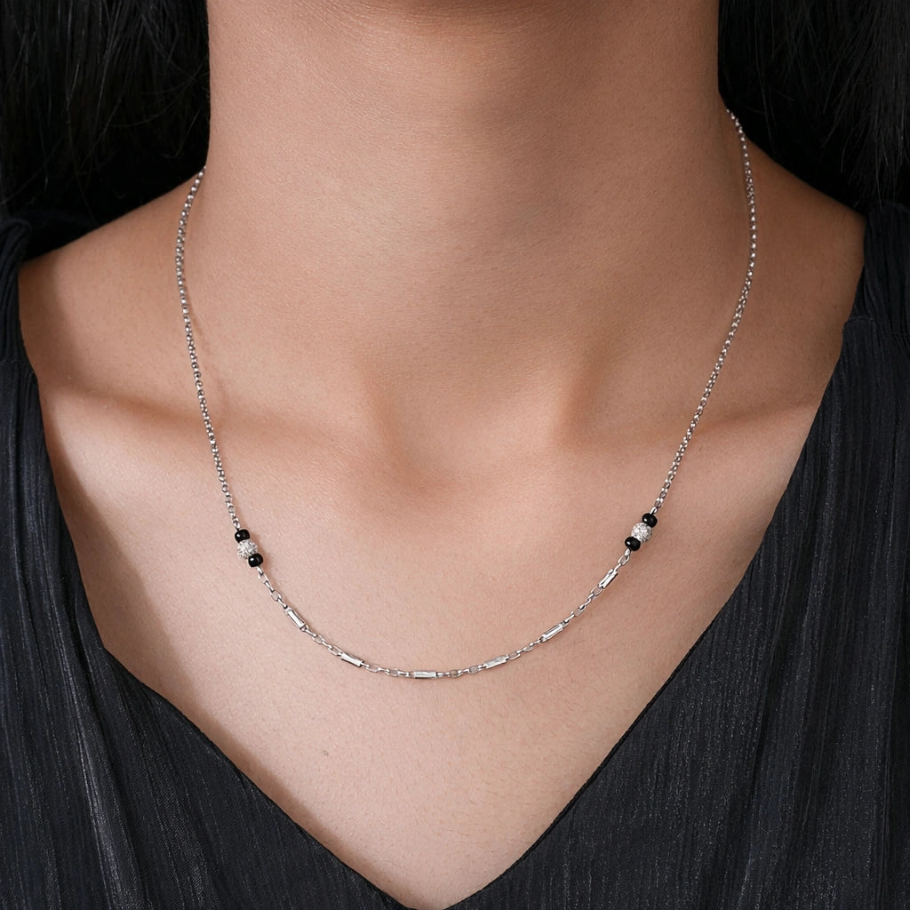 Classic Silver Beaded 925 Sterling Silver Mangalsutra for Women
