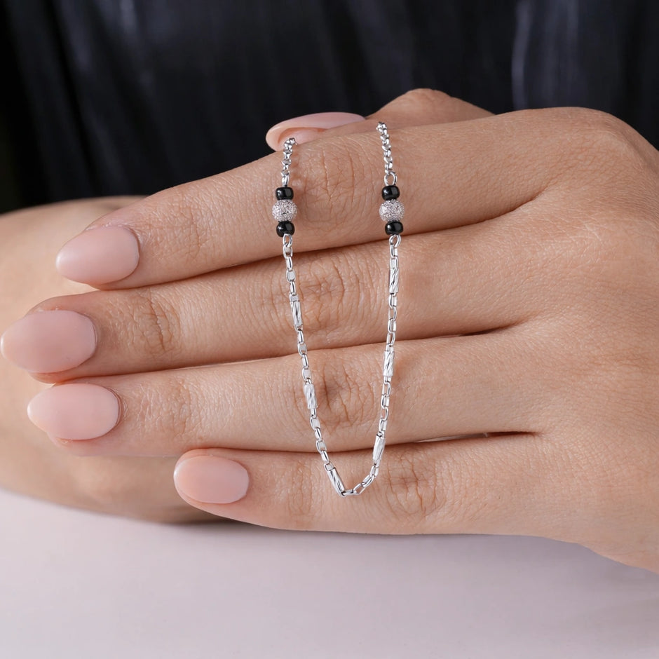 Classic Silver Beaded 925 Sterling Silver Mangalsutra for Women
