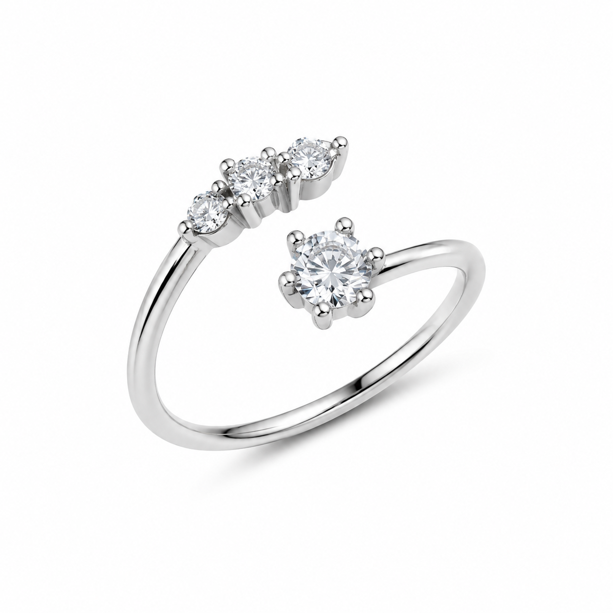 Classic Solitaire & Three Stone Open Ring – 925 Sterling Silver Ring for Women