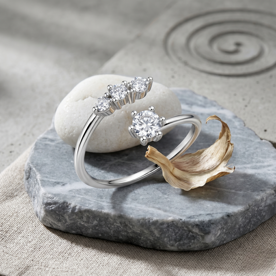 Classic Solitaire & Three Stone Open Ring – 925 Sterling Silver Ring for Women