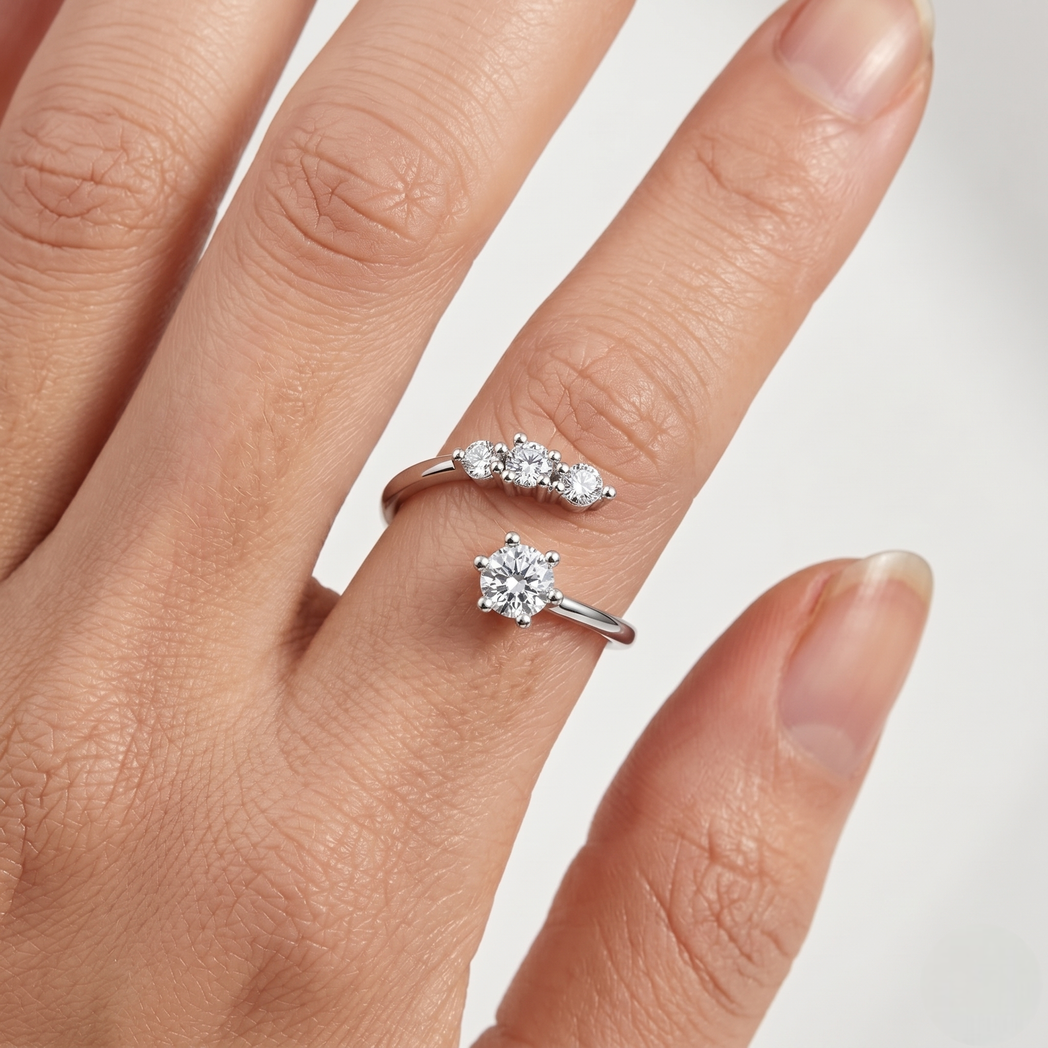 Classic Solitaire & Three Stone Open Ring – 925 Sterling Silver Ring for Women