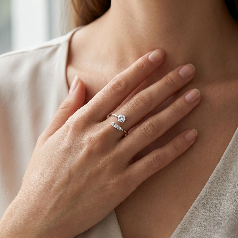 Classic Solitaire & Three Stone Open Ring – 925 Sterling Silver Ring for Women