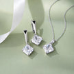 Classic Square CZ Drop 925 Sterling Silver Pendant Set for Women