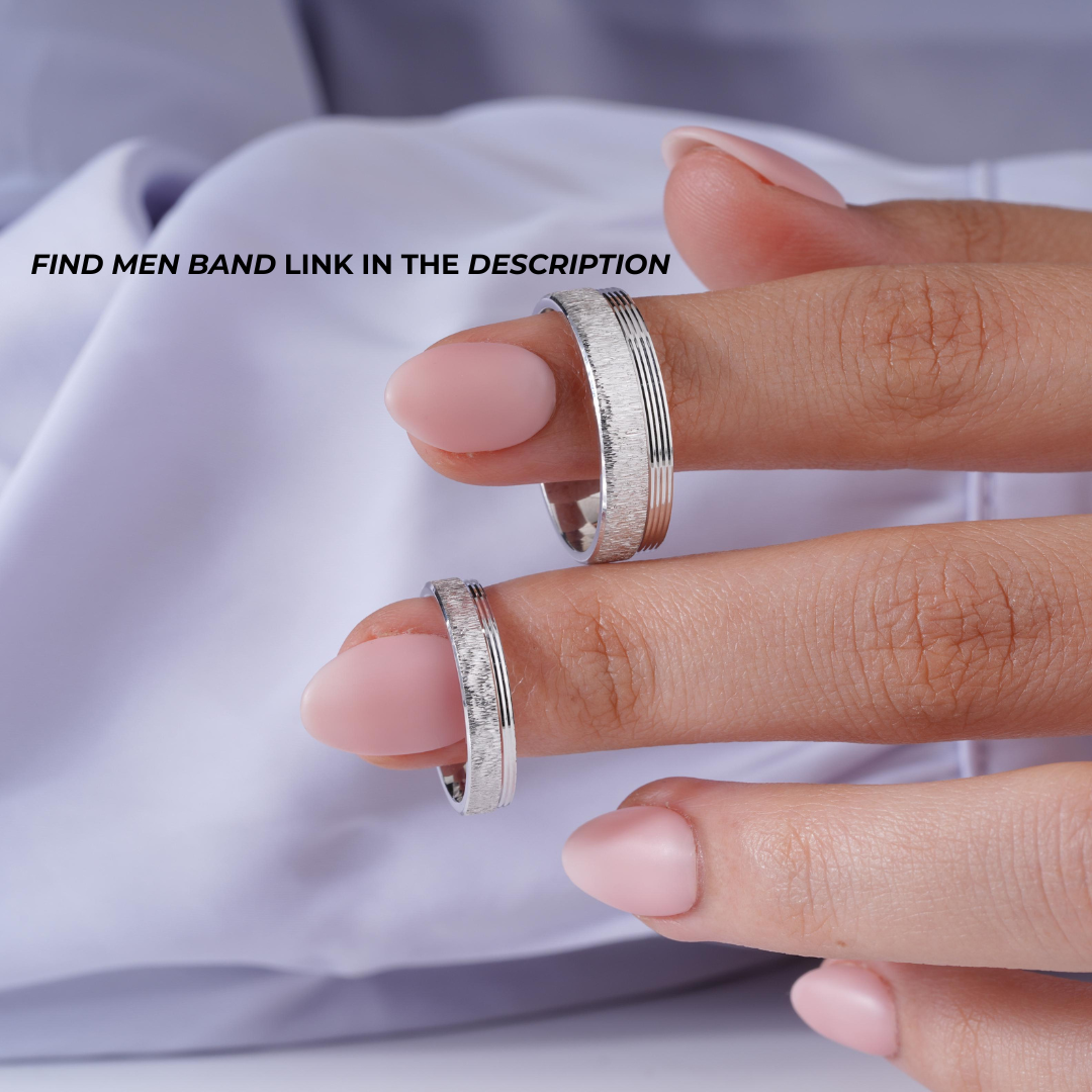 Classic Minimal Diamond Cut 925 Sterling Silver Couple Band for Women