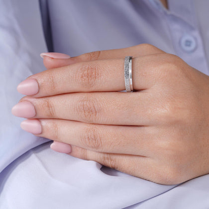 Classic Minimal Diamond Cut 925 Sterling Silver Couple Band for Women