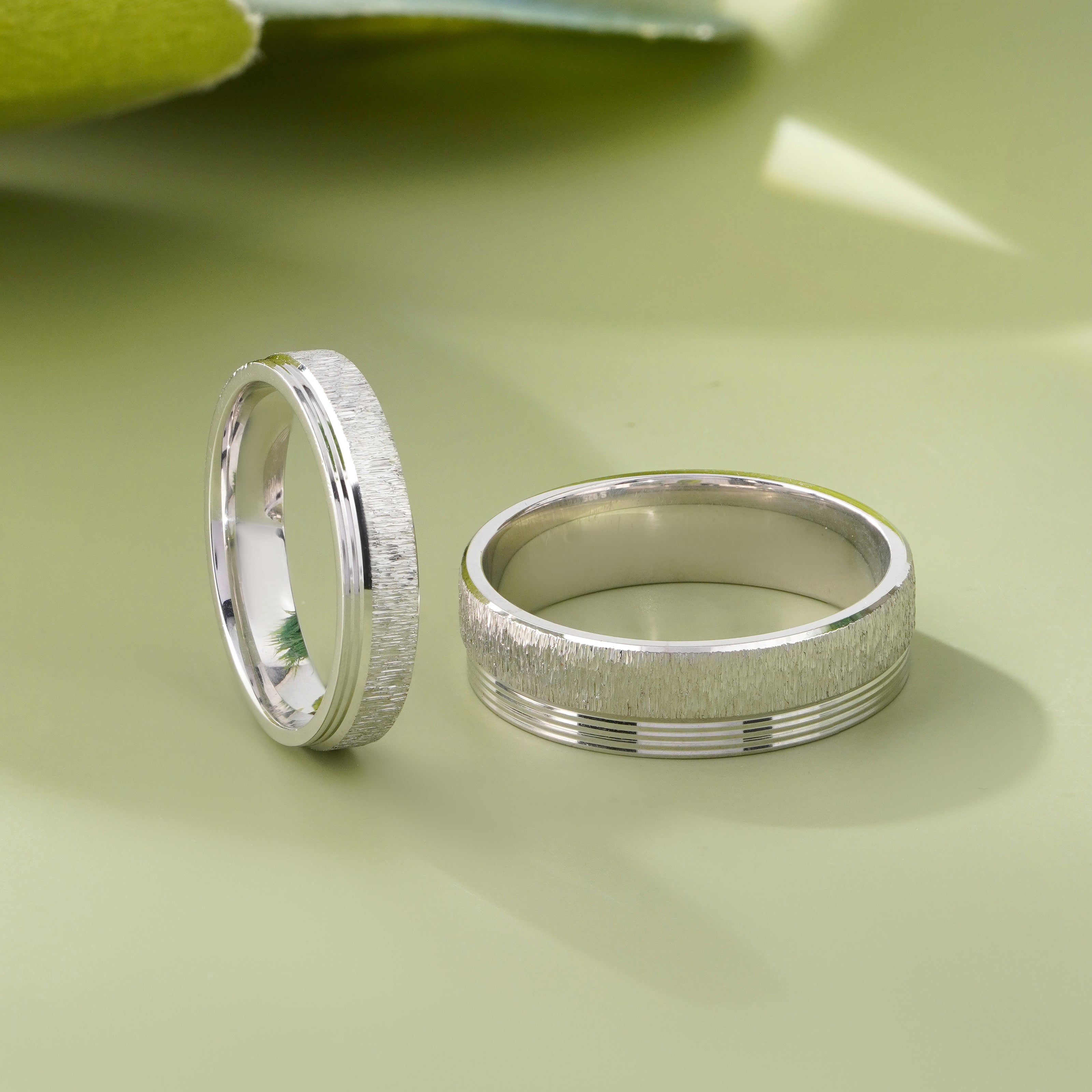 Classic Minimal Diamond Cut 925 Sterling Silver Couple Band for Women