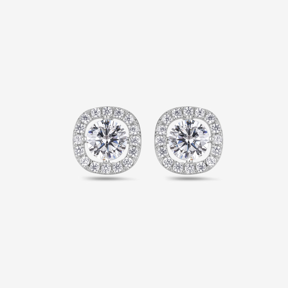 Classic Round Halo CZ Stud Earrings