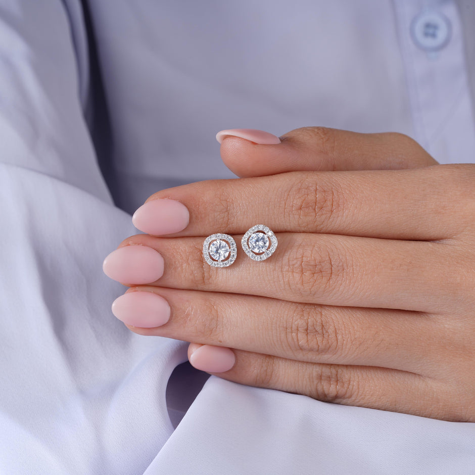 Classic Round Halo CZ Stud Earrings