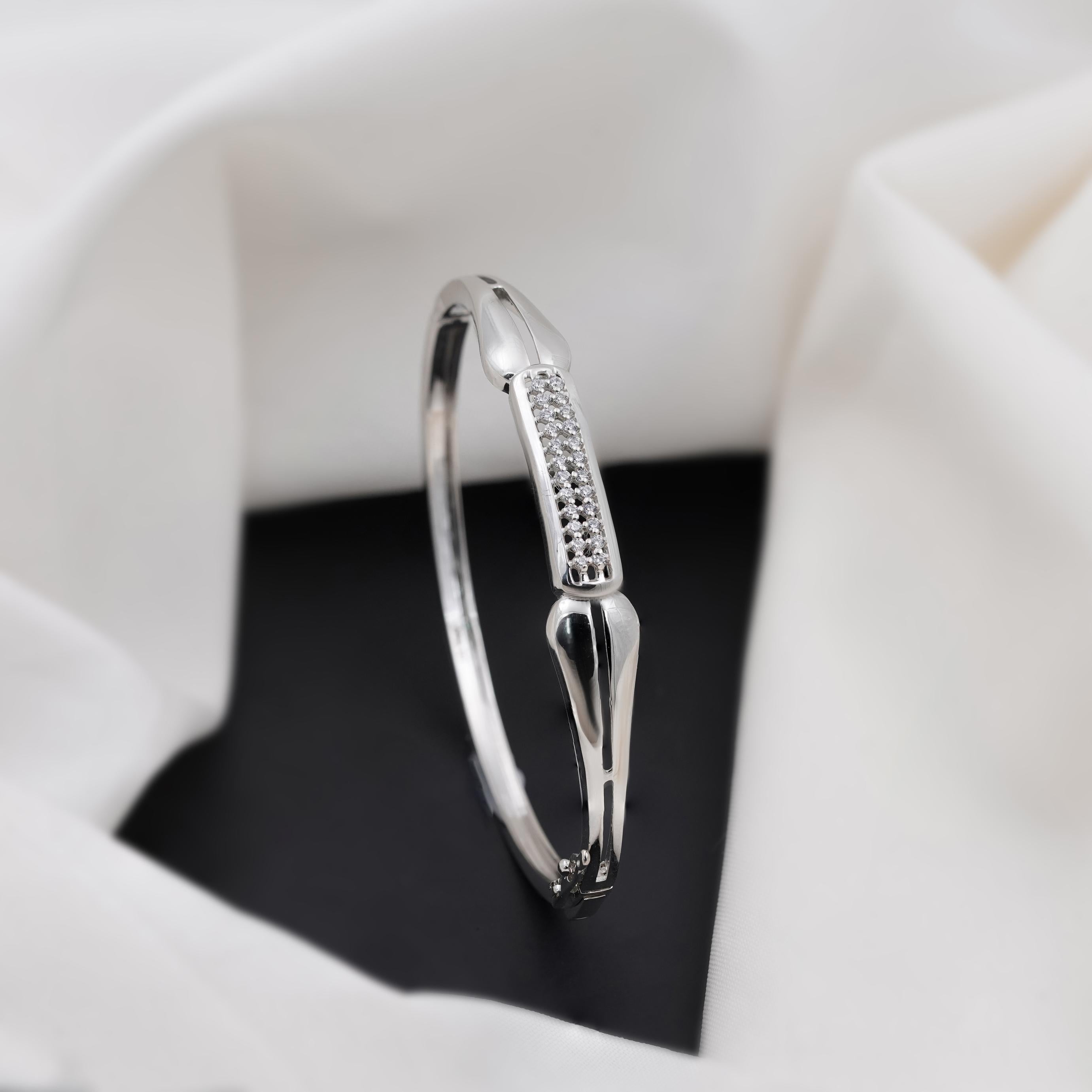 Minimal Diamond Bar Silver Bracelet for Women