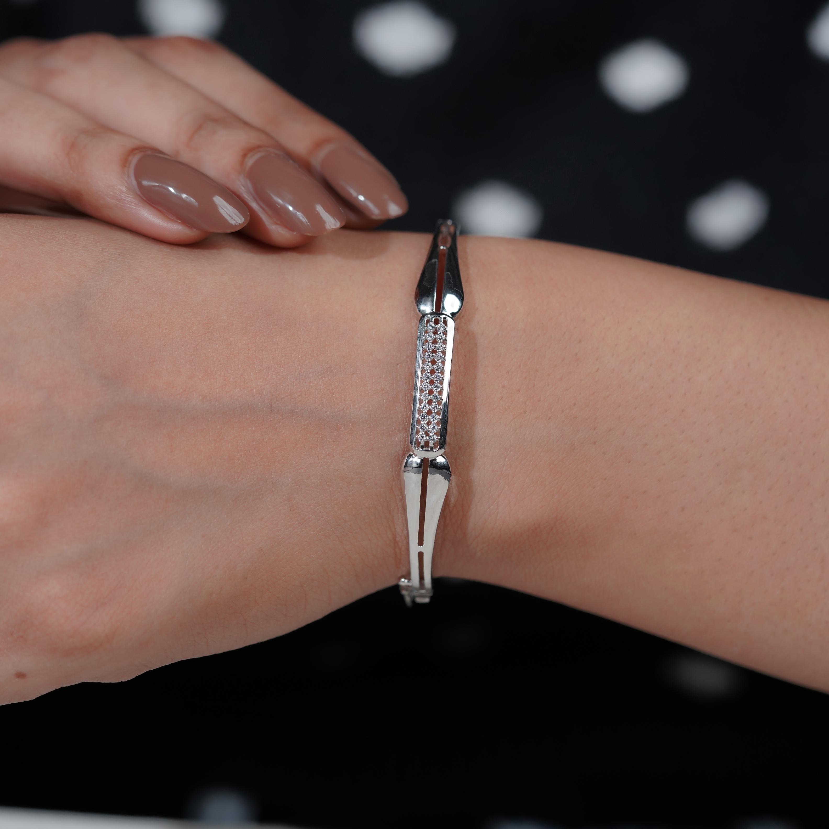 Minimal Diamond Bar Silver Bracelet for Women