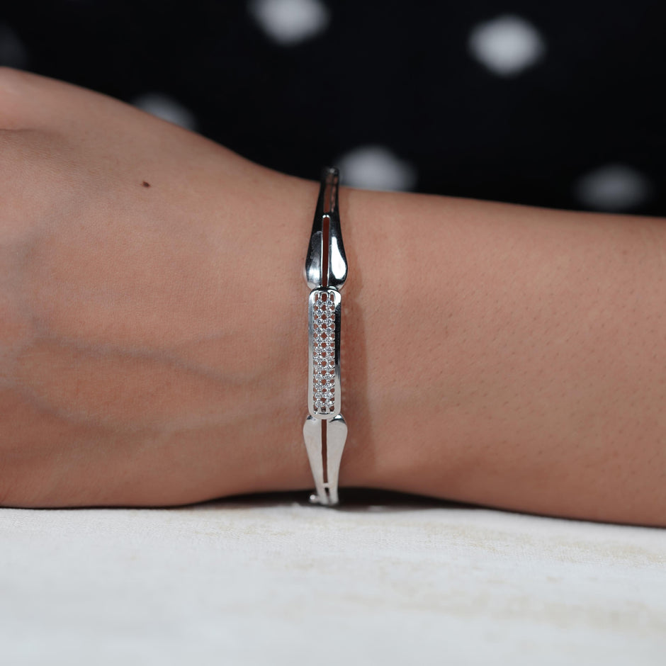 Minimal Diamond Bar Silver Bracelet for Women