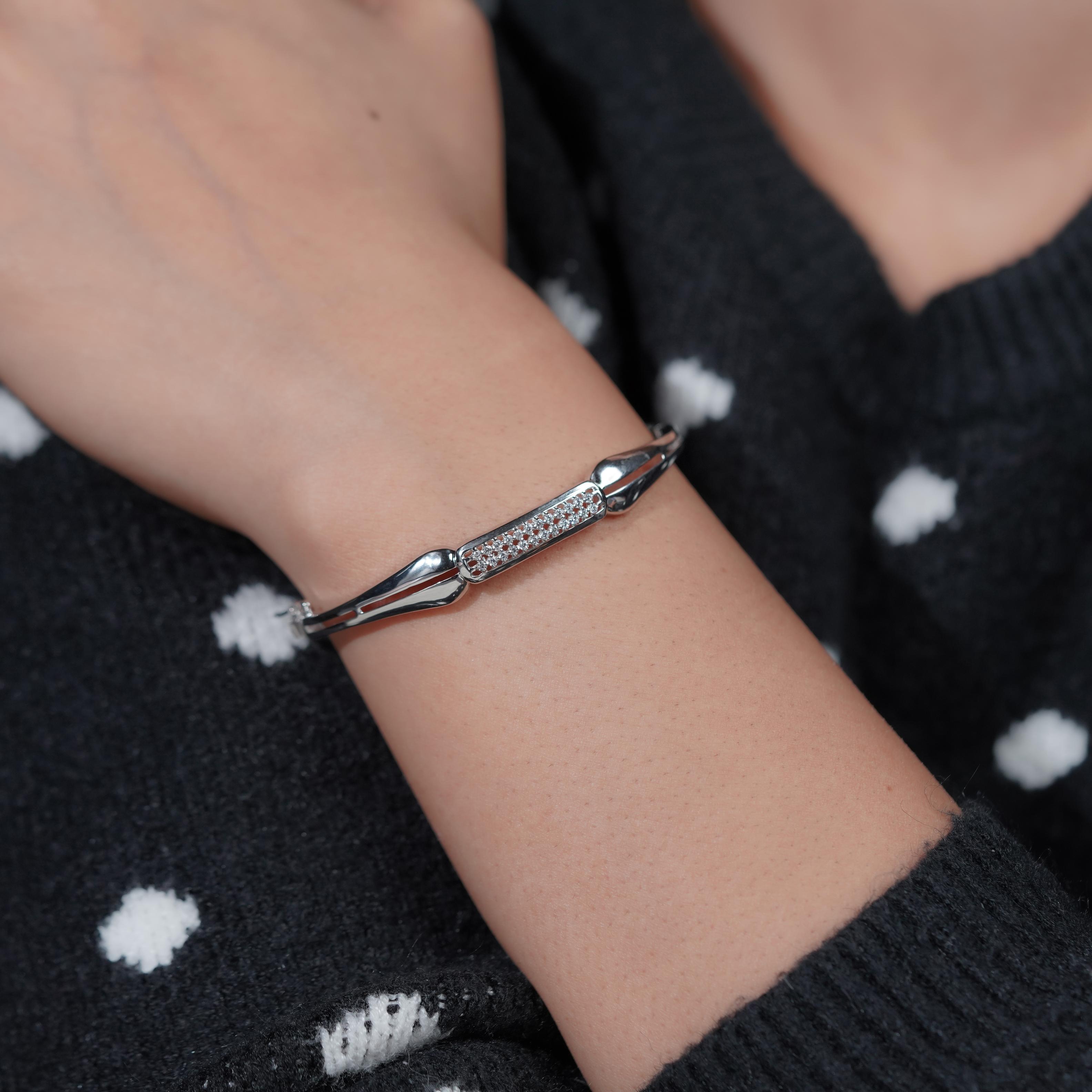 Minimal Diamond Bar Silver Bracelet for Women