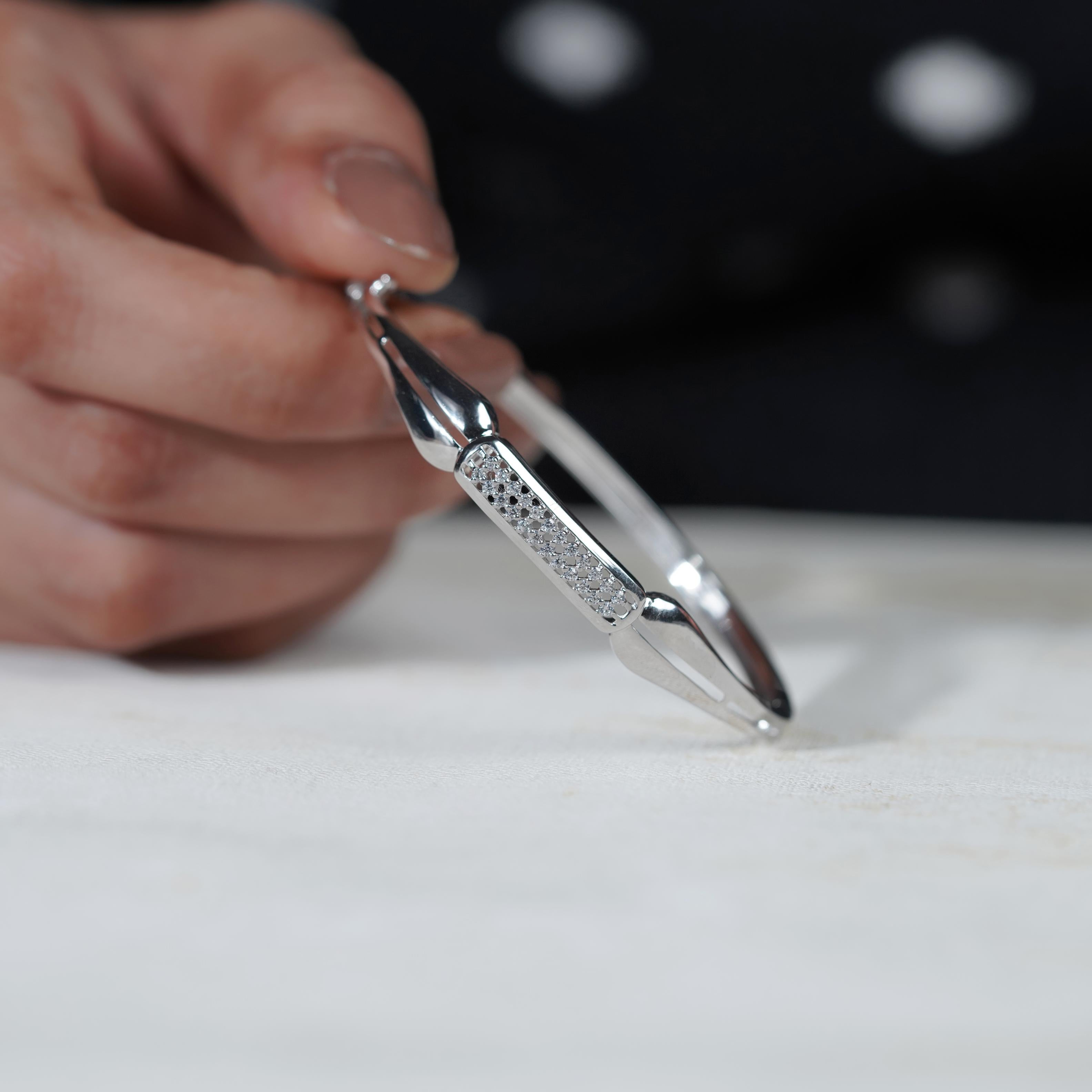 Minimal Diamond Bar Silver Bracelet for Women
