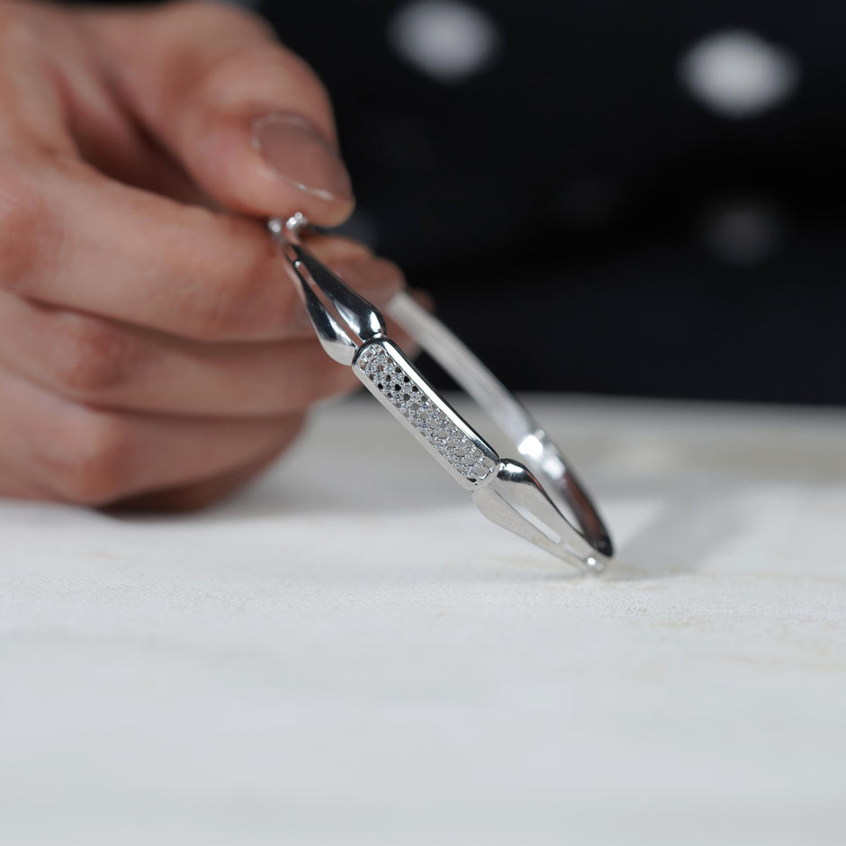 Minimal Diamond Bar Silver Bracelet for Women