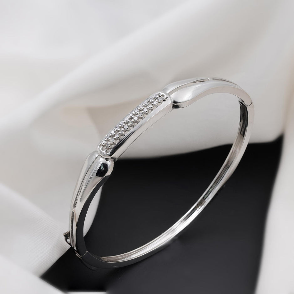 Minimal Diamond Bar Silver Bracelet for Women