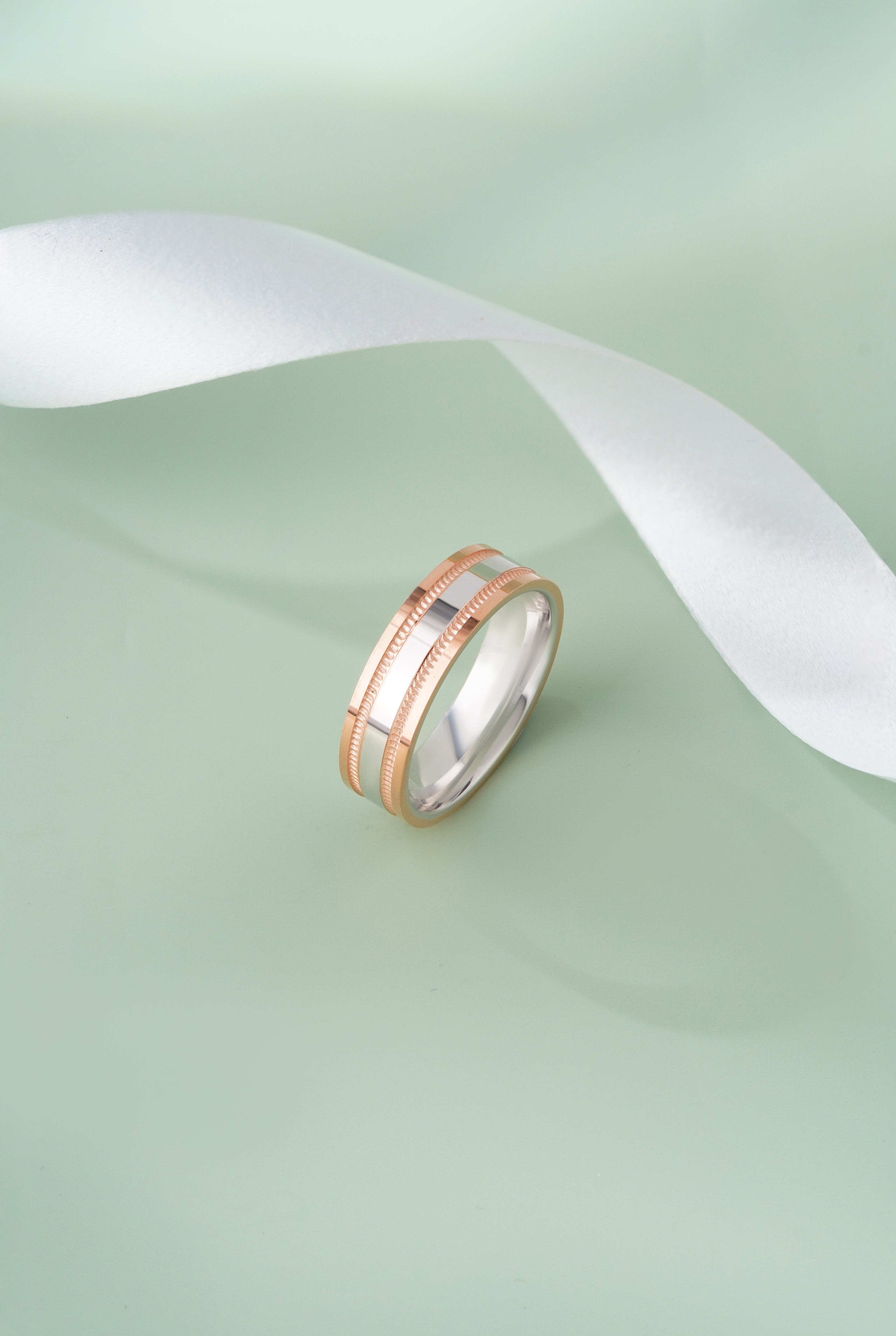 Clean Flat Design Rose Gold Ring on Hand