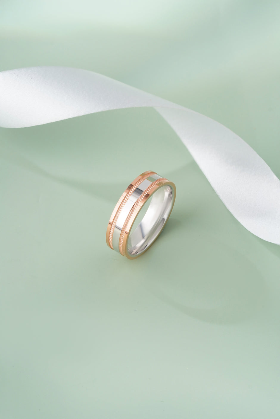 Clean Flat Design Rose Gold Ring on Hand