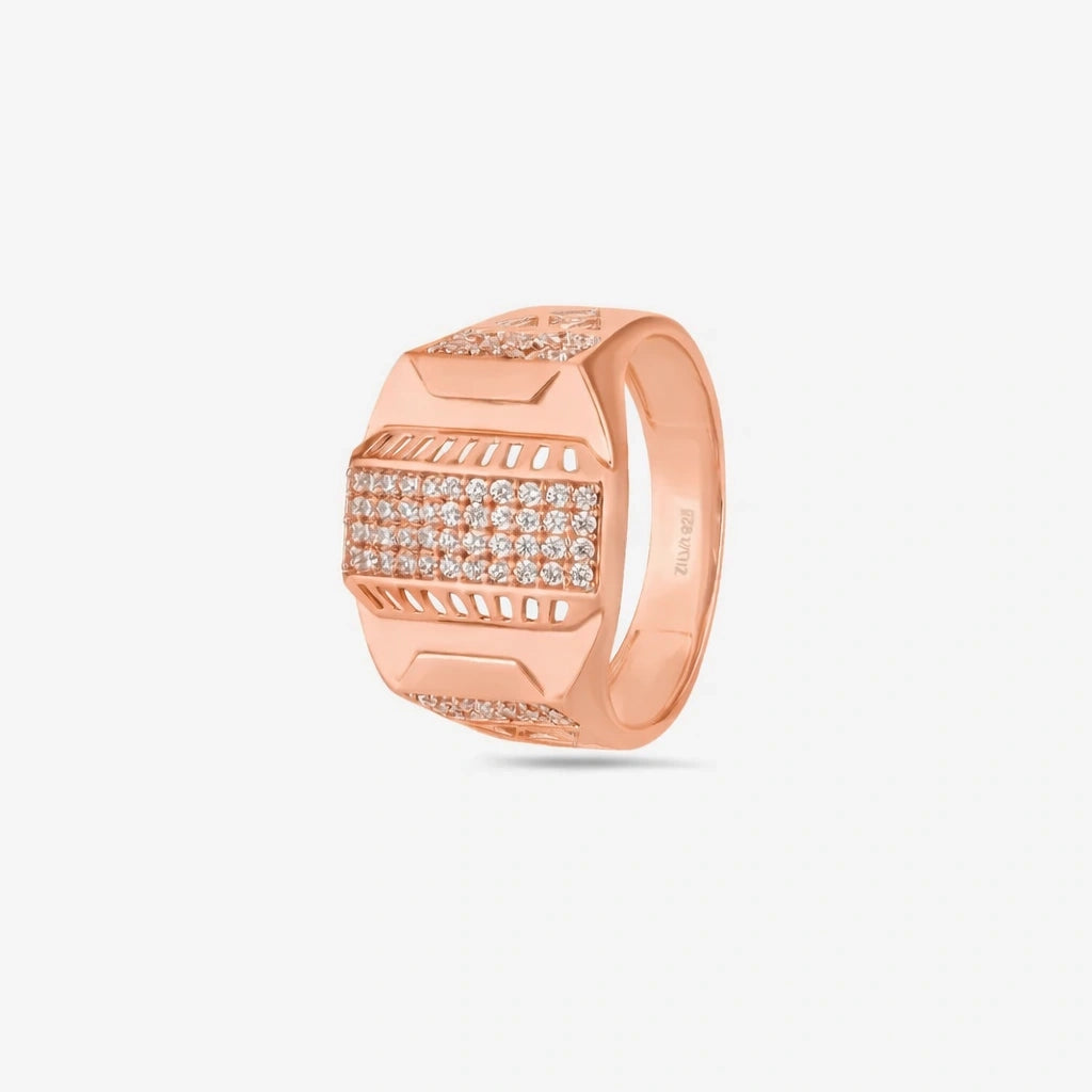 Bold Luxe Diamond CZ Rose Gold Plated 925 Sterling Silver Ring for Men