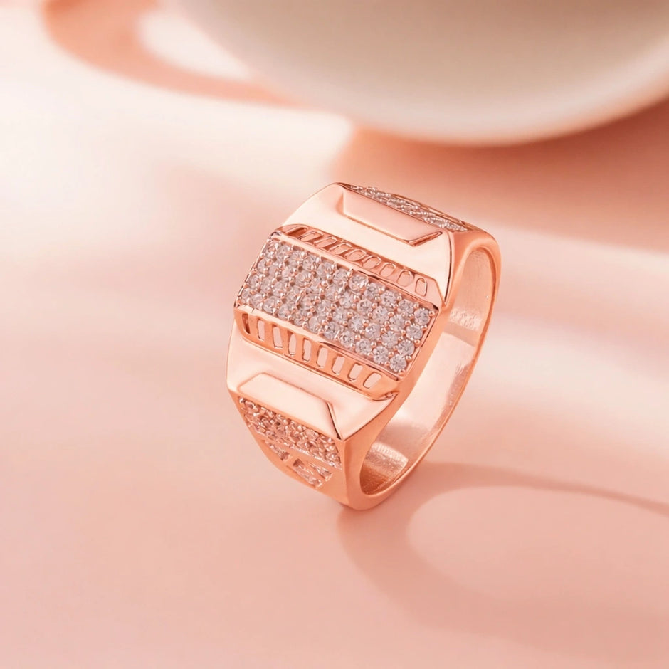 Bold Luxe Diamond CZ Rose Gold Plated 925 Sterling Silver Ring for Men