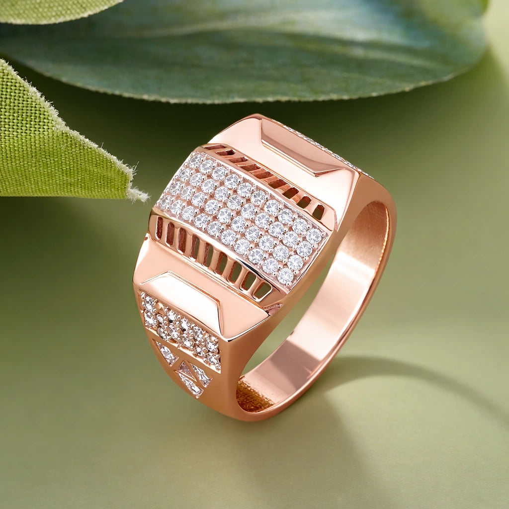Bold Luxe Diamond CZ Rose Gold Plated 925 Sterling Silver Ring for Men