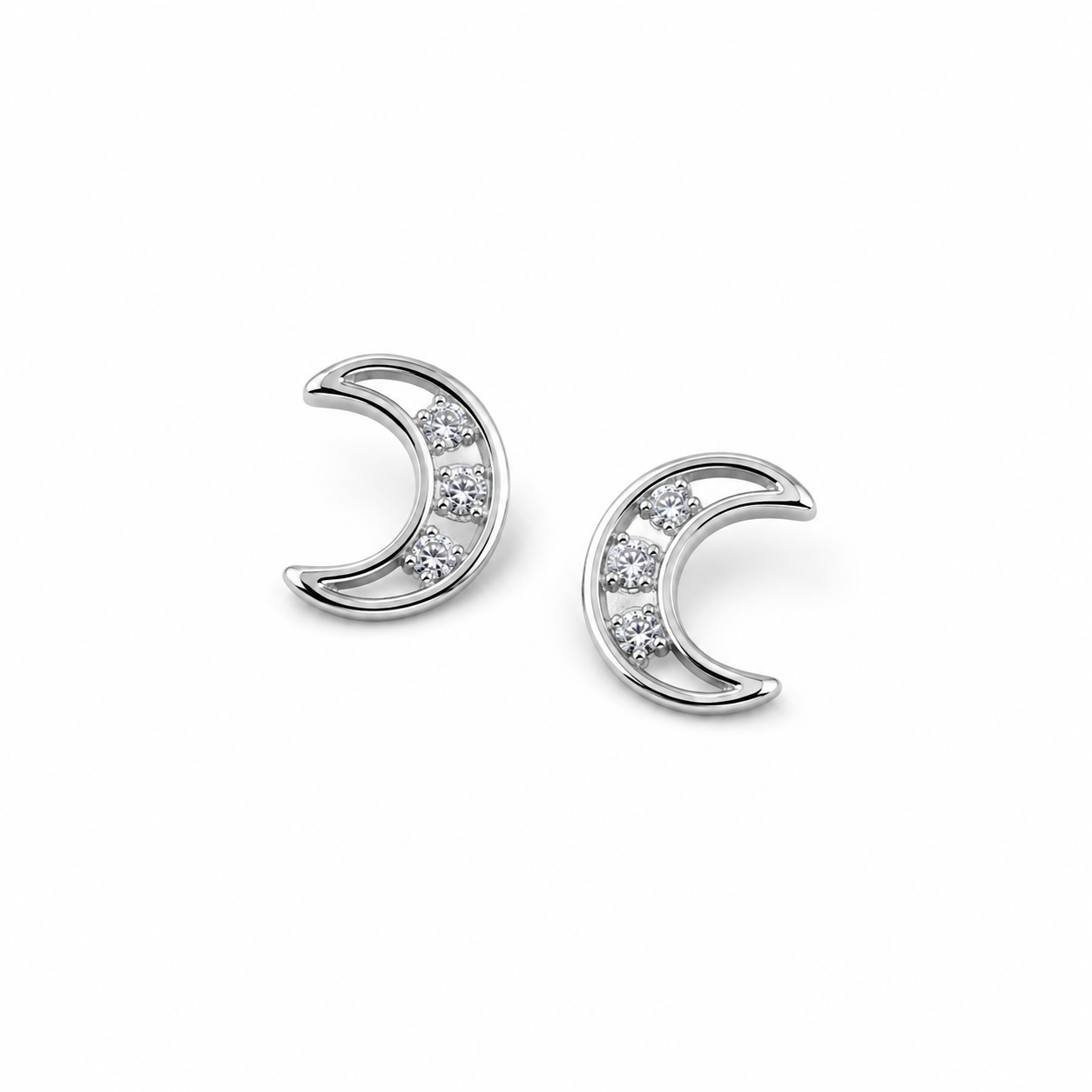 Crescent Moon CZ Diamond 925 Sterling Silver Stud Earrings for Women