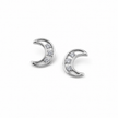 Crescent Moon CZ Diamond 925 Sterling Silver Stud Earrings for Women