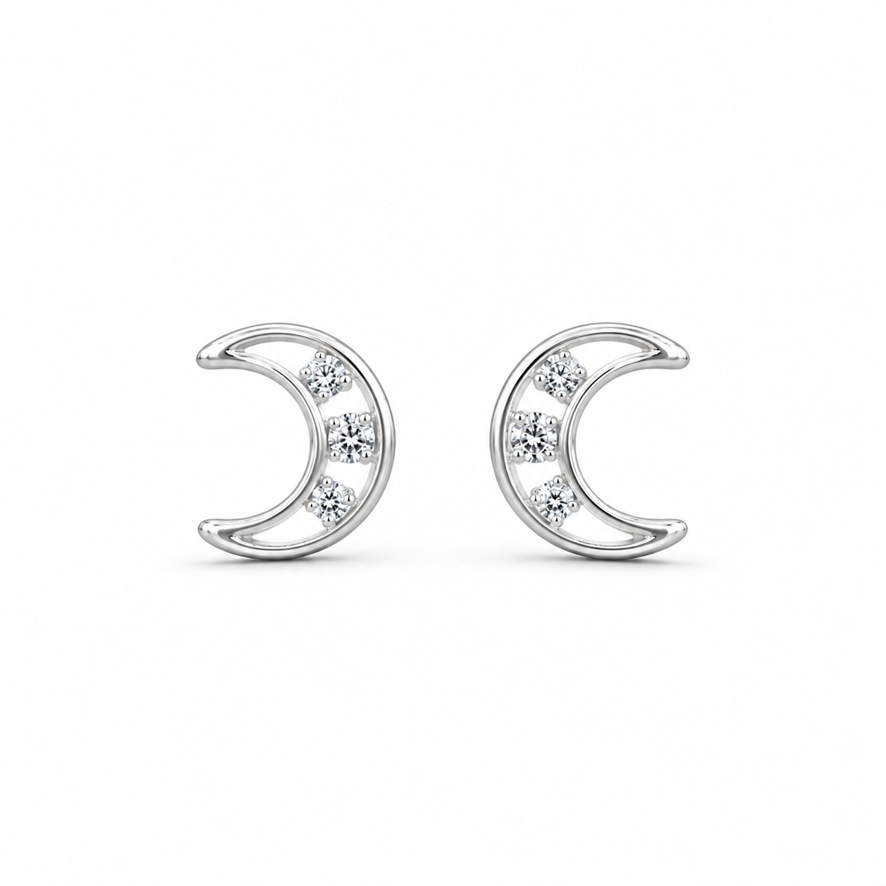 Crescent Moon CZ Diamond 925 Sterling Silver Stud Earrings for Women