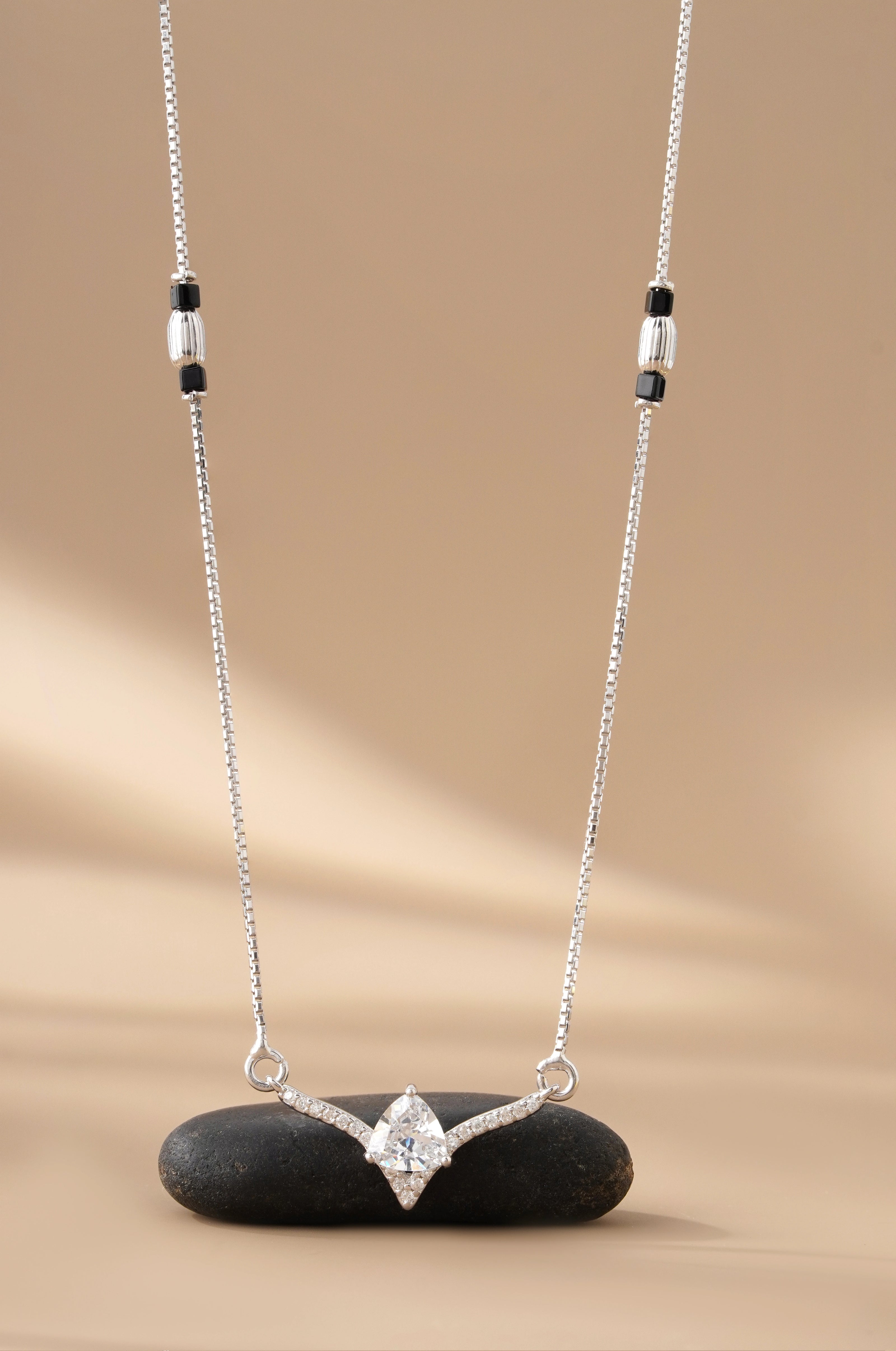 Crown Heart Shape Diamond 925 Sterling Silver Mangalsutra for Women