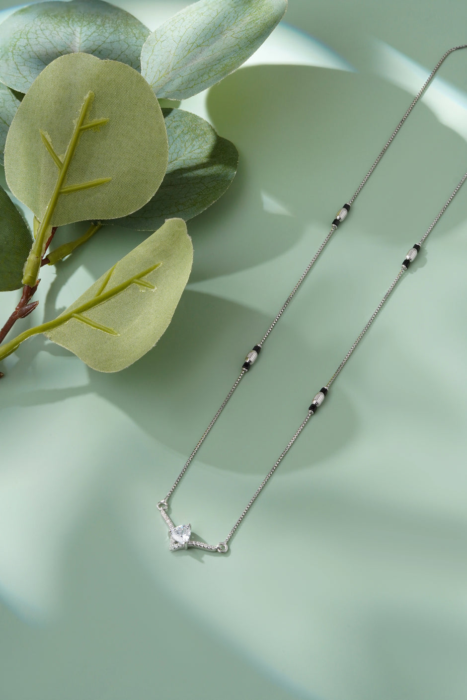 Crown Heart Shape Diamond 925 Sterling Silver Mangalsutra for Women