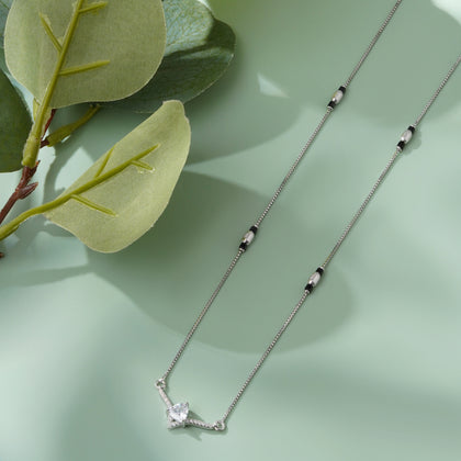 Crown Heart Shape Diamond 925 Sterling Silver Mangalsutra for Women