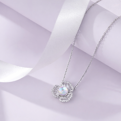 Crystal Bloom Diamond 925 Silver Pendant Necklace