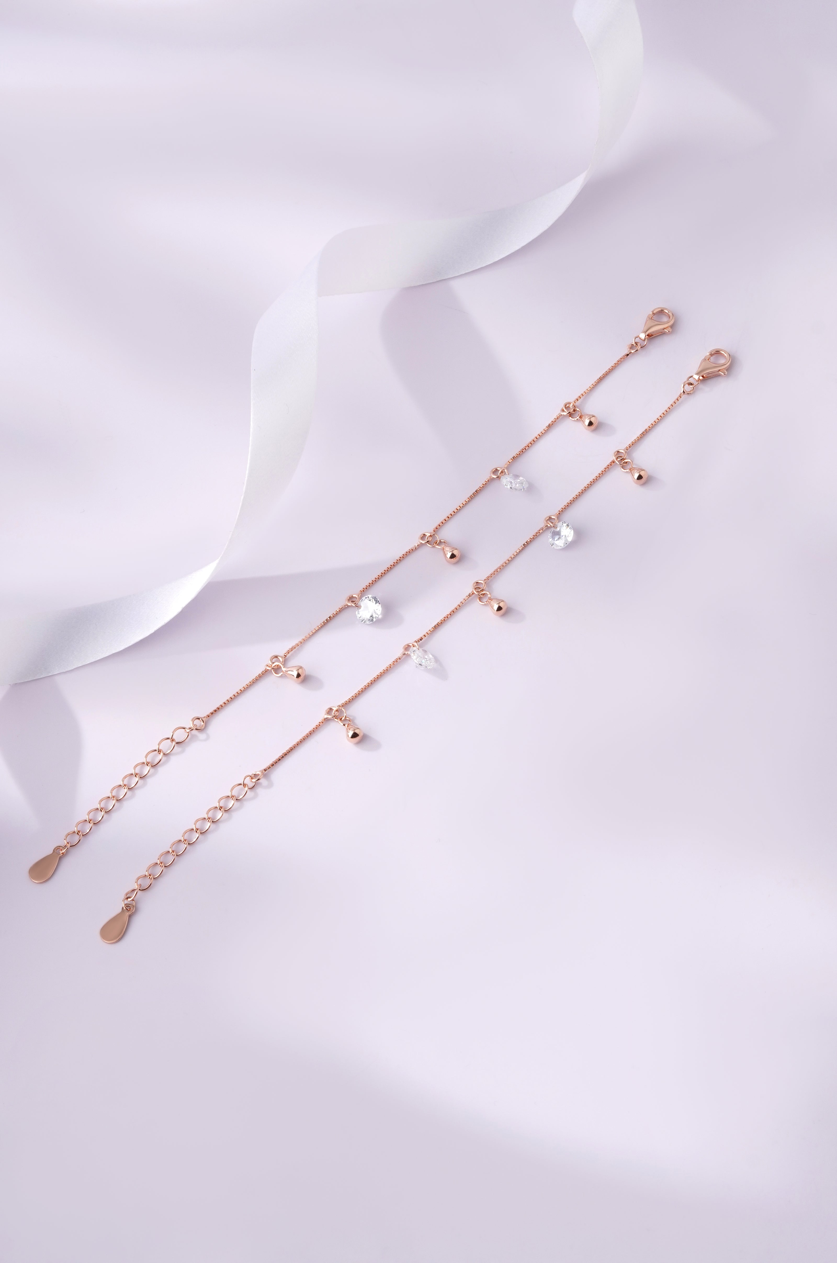 Crystal Drop Design 925 Sterling Silver Rose Gold Kid's Bracelet