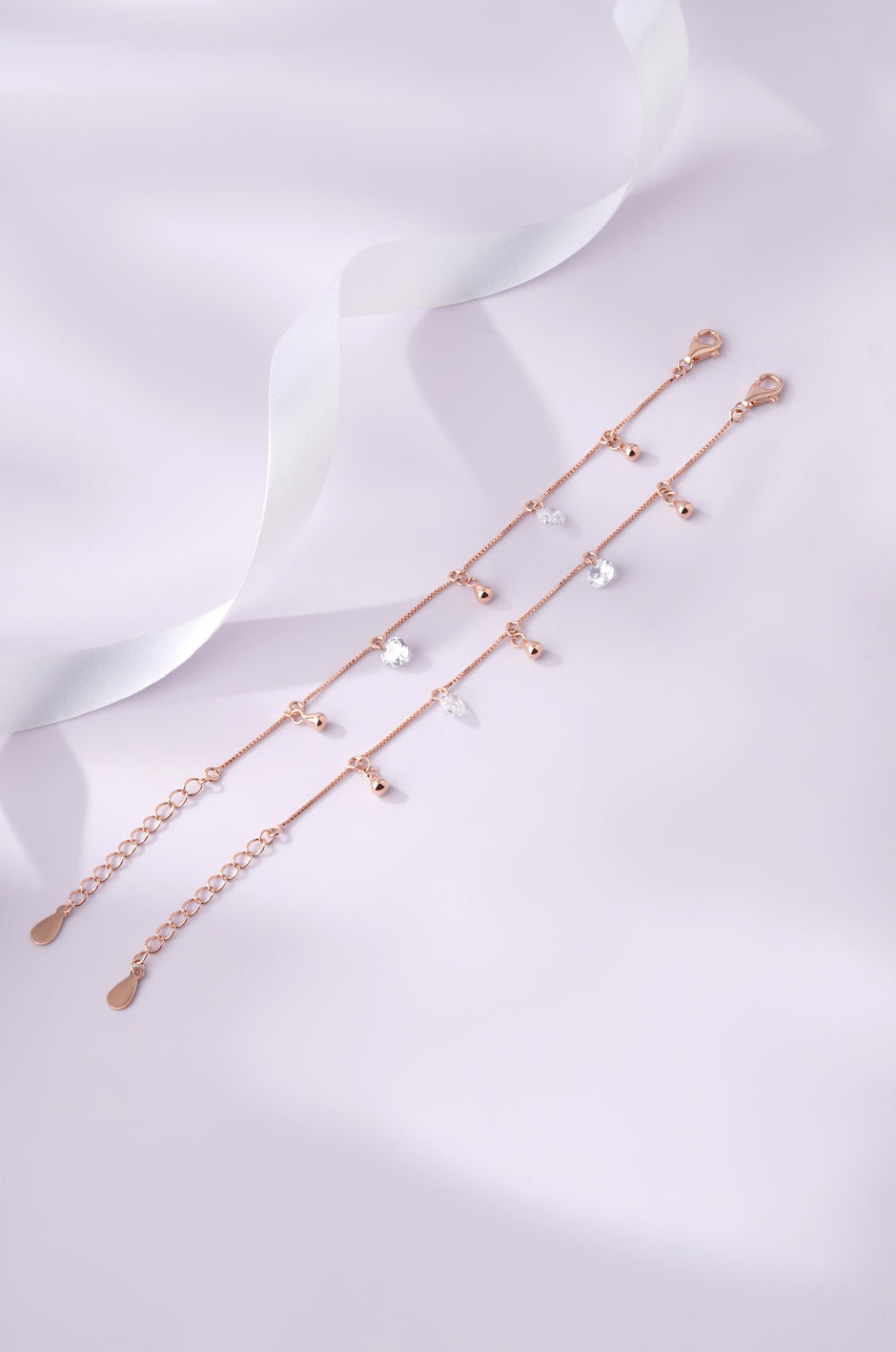 Crystal Drop Design 925 Sterling Silver Rose Gold Kid's Bracelet