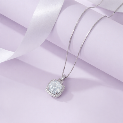 Crystal Halo White Diamond 925 Sterling Silver Pendant Chain for Women