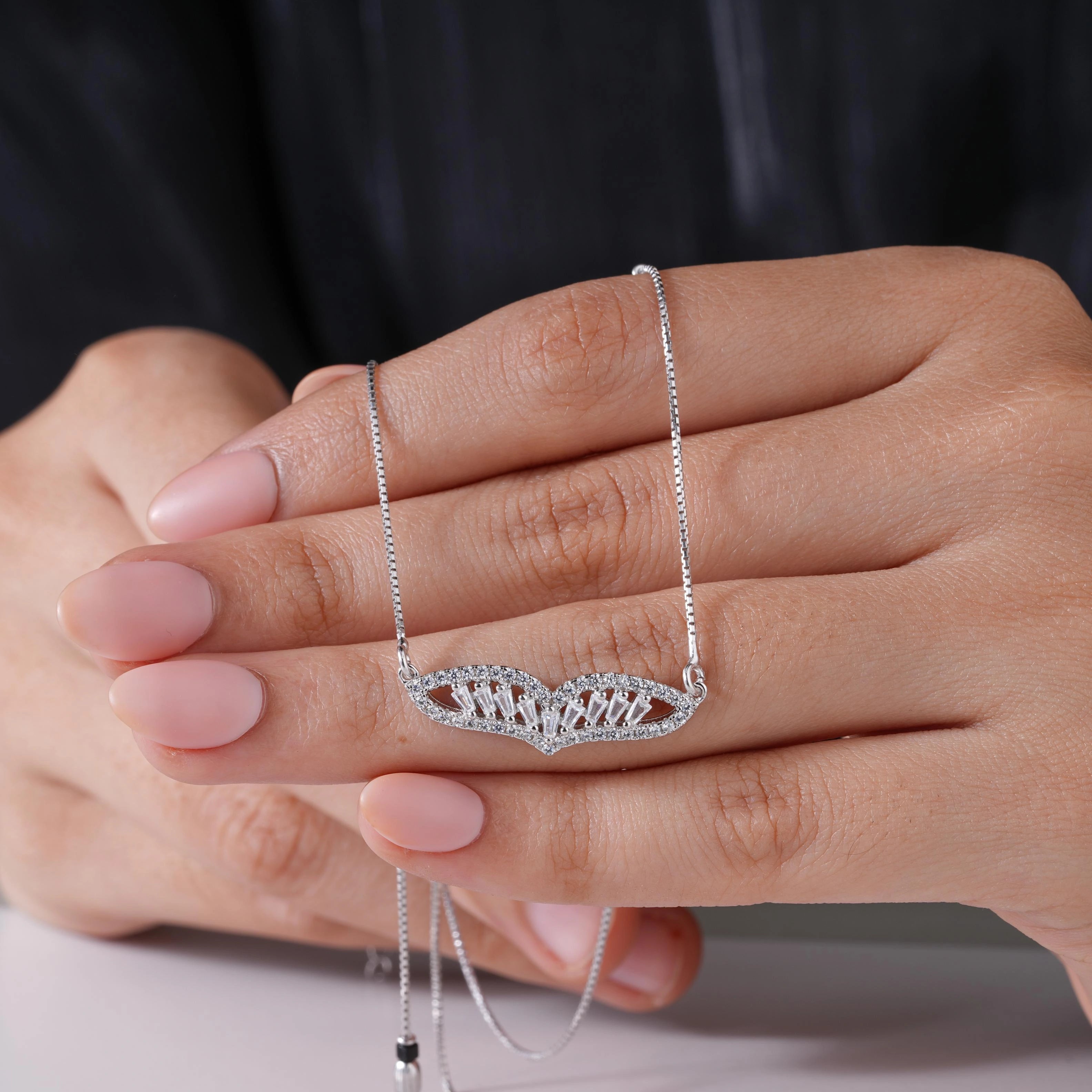 Crystal Leaf Design 925 Sterling Silver Mangalsutra for Women