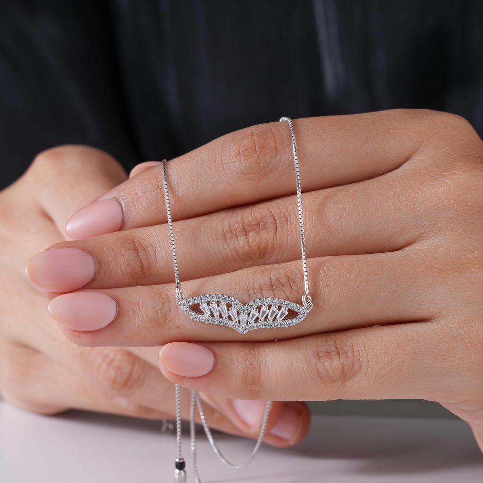 Crystal Leaf Design 925 Sterling Silver Mangalsutra for Women